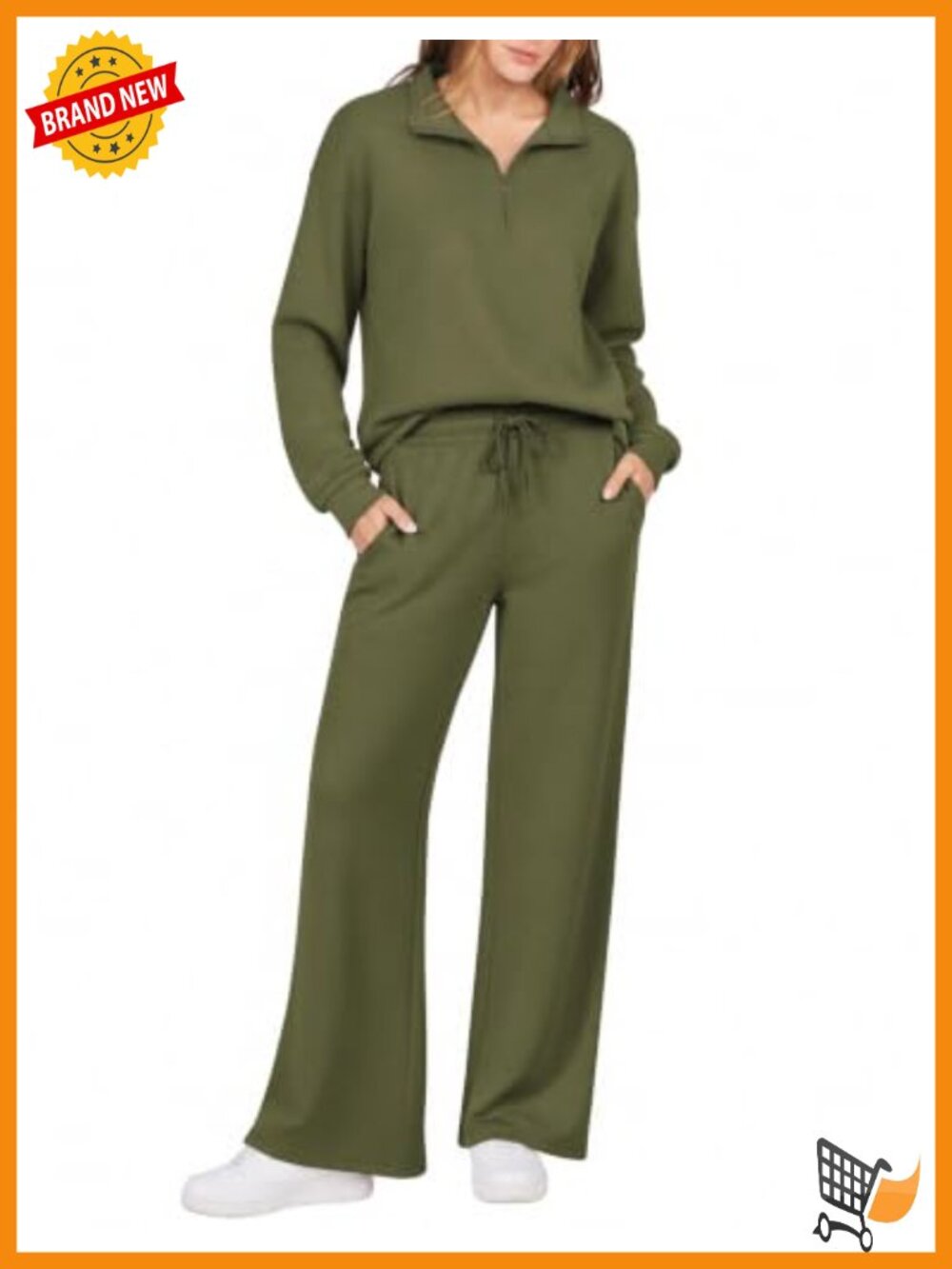 Women's 2 Piece Half Zip Lounge Set Wide Leg Pants